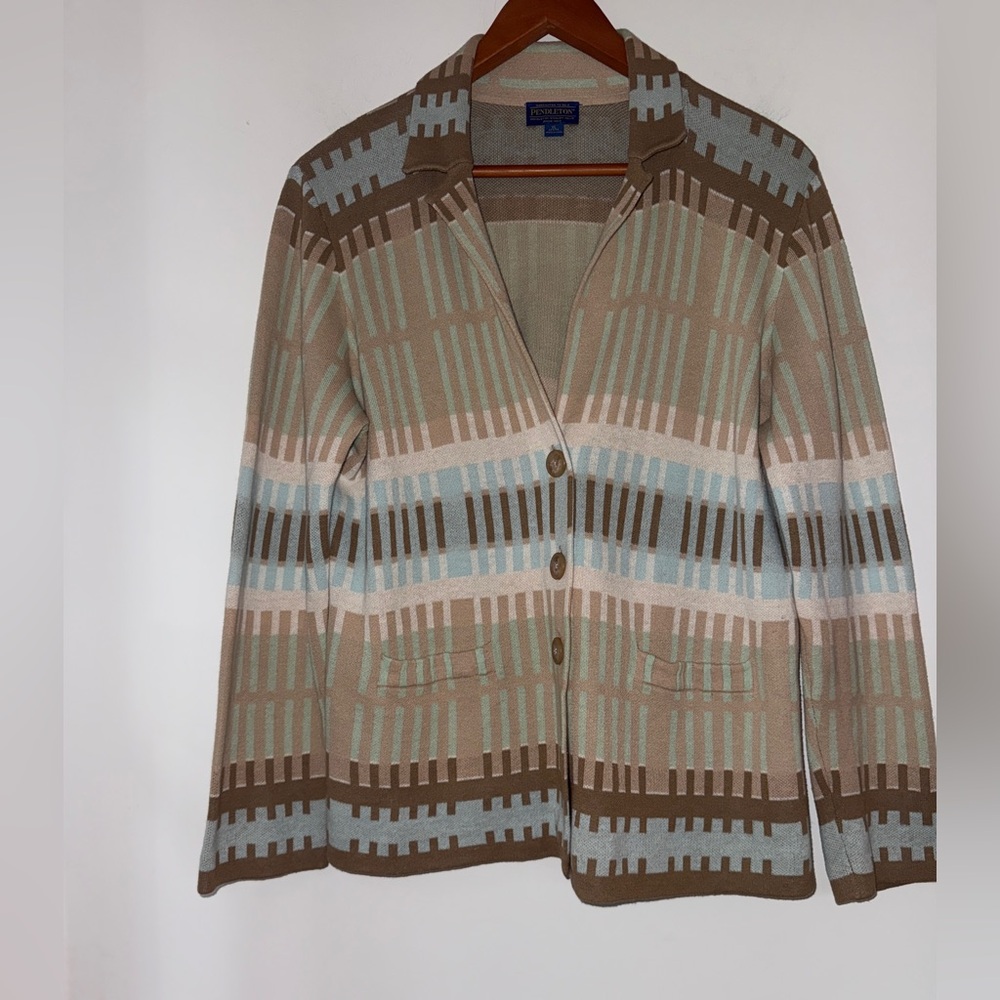 Pendleton Linen-Cotton Patterned Cardigan Blazer … - image 2